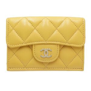 CHANEL Yellow Caviar Leather Wallet